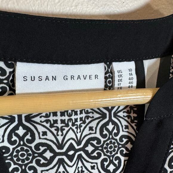 Susan Graver button Down Tunic Long Sleeve Size 10 Geometric Print Lagenlook - Picture 3 of 8